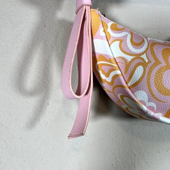 No Boundaries Half Moon Shoulder Bag Purse Retro Floral 90s Pink Orange NWT - Picture 5 of 9